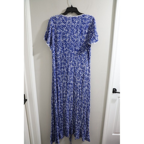 Rouchette S Barth Blue‎ Floral Maxi Dress Tie Front Ruffle Sleeve Boho - Picture 7 of 7